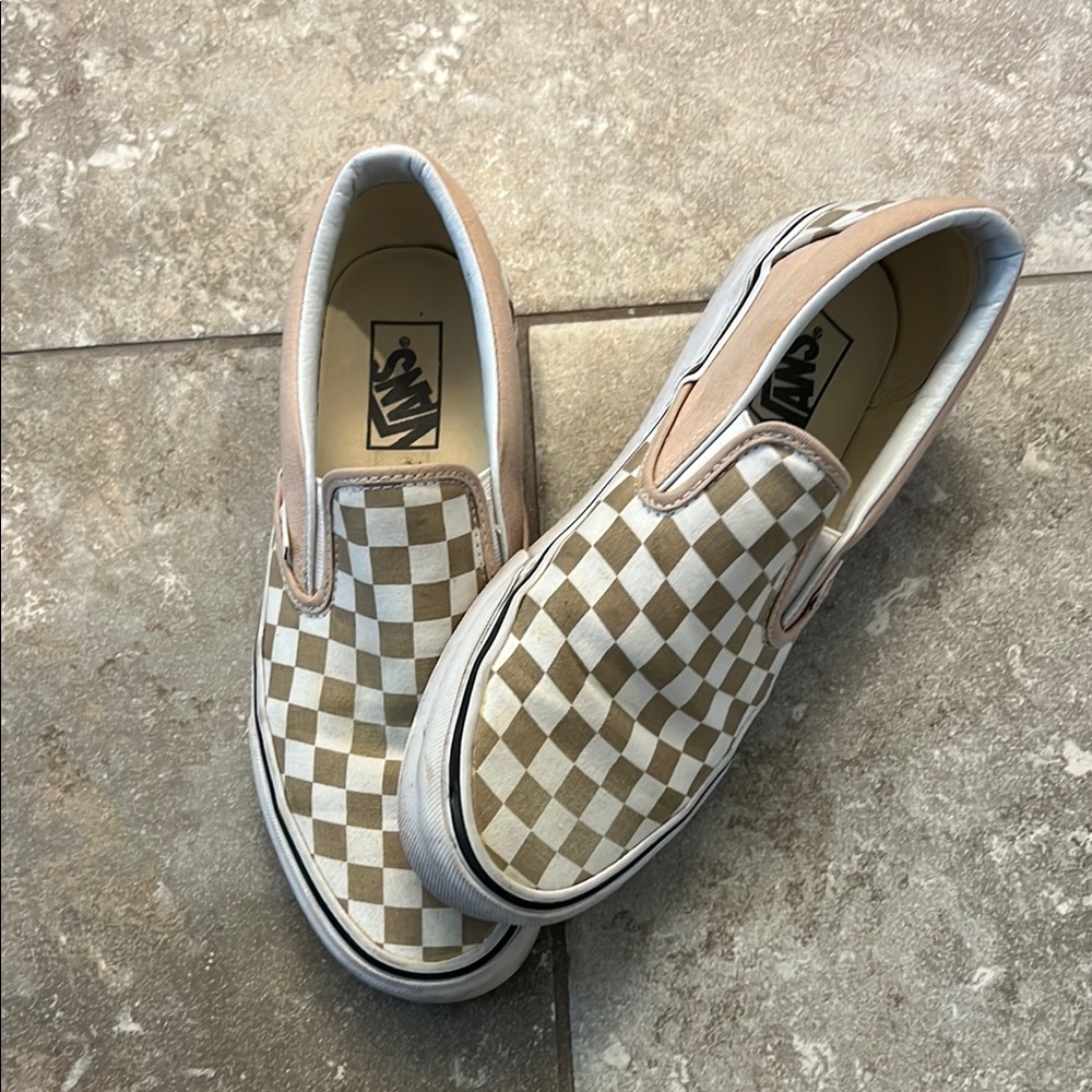 Vans Brown & White Checkerboard Slip-On Sneakers US M 7.5/ W9 - Picture 5 of 5